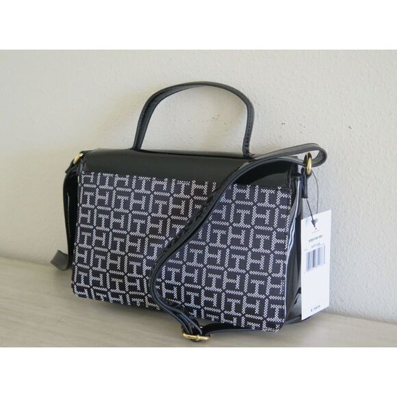 Tommy Hilfiger 69J5108 001 Black/White "TH" Monogram Crossbody Satchel Bag $108+ - Picture 4 of 11